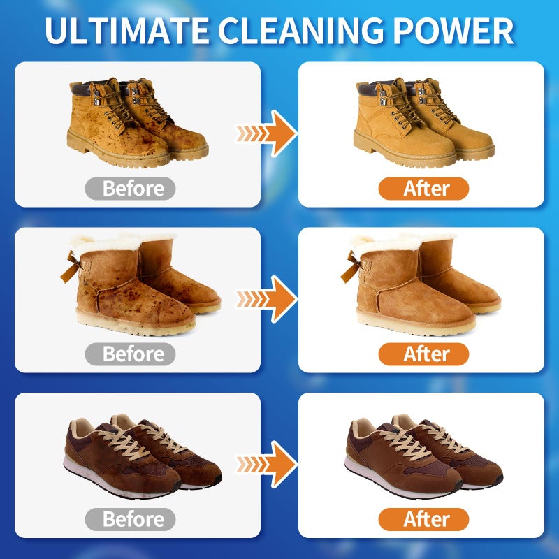 Jevvu Suede Shoe Cleaner, 6.76 fl oz Suede and Nubuck Cleaning Kit with Brush & Towel, Removes Dirt & Stains for Shoes - Image 2