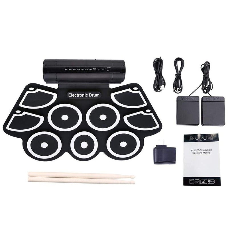 VikriDa 9 pad Electronic Roll up Drum with Built-in Speaker and 2 Foot Pedals and 2 Drum Stick - Image 1