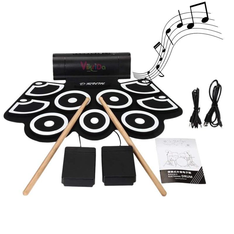 VikriDa 9 pad Electronic Roll up Drum with Built-in Speaker and 2 Foot Pedals and 2 Drum Stick - Image 4
