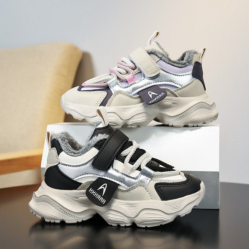 Children'S Sneaker 24 Men'S And Women'S Leather Fleece-Lined Student Shoes Dad Shoes Fashion Casual Shoes A Generation Of Hair - Image 2