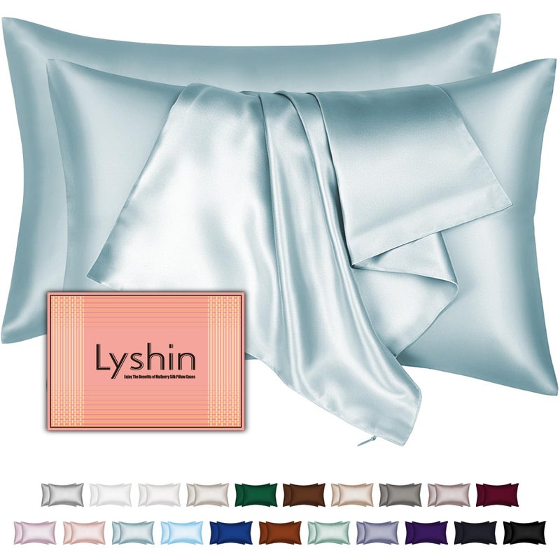 LYSHIN Mulberry Silk Pillow Cases 2 Pack Standard Size 20x26 Inches with Hidden Zipper, Ultra Smooth and Soft Breathable Cooling Silk Satin Pillowcase Set of 2, Better for Hair and Skin, Gifts for Women Men - Image 1