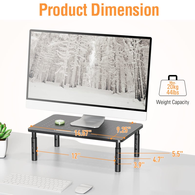 ELIVED 2 Pack Monitor Stand Riser - 3 Height Adjustable Monitor Stand for Laptop, Computer, PC, Printer, Mesh Metal Monitor Riser for Desktop Organizer. - Image 2