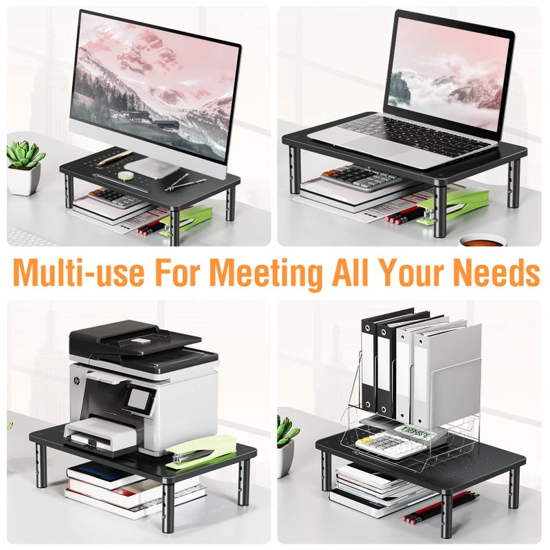 ELIVED 2 Pack Monitor Stand Riser - 3 Height Adjustable Monitor Stand for Laptop, Computer, PC, Printer, Mesh Metal Monitor Riser for Desktop Organizer. - Image 4