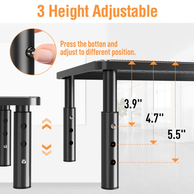 ELIVED 2 Pack Monitor Stand Riser - 3 Height Adjustable Monitor Stand for Laptop, Computer, PC, Printer, Mesh Metal Monitor Riser for Desktop Organizer. - Image 3