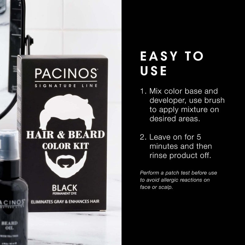 Pacinos Hair & Beard Color Kit (Black) - Hair Color For Men, Eliminates Grays in 5 minutes, Easy to Apply Brush-In Formula, Enhances Appearance of Hair for Moustache & Beard - Image 5