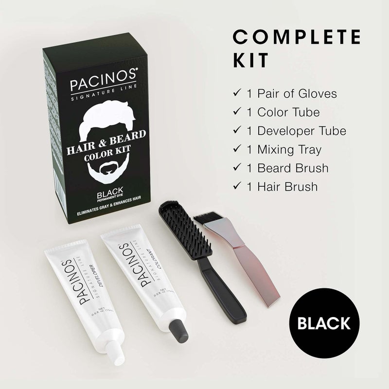 Pacinos Hair & Beard Color Kit (Black) - Hair Color For Men, Eliminates Grays in 5 minutes, Easy to Apply Brush-In Formula, Enhances Appearance of Hair for Moustache & Beard - Image 2