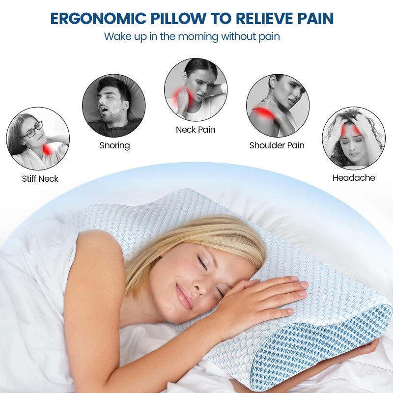 Polovo Memory Foam Bed Pillow for Sleeping, Ergonomic Cervical Contour Neck Support Orthopedic Pillow for Side Back Stomach Sleeper, Neck and Shoulder Pain - Image 4
