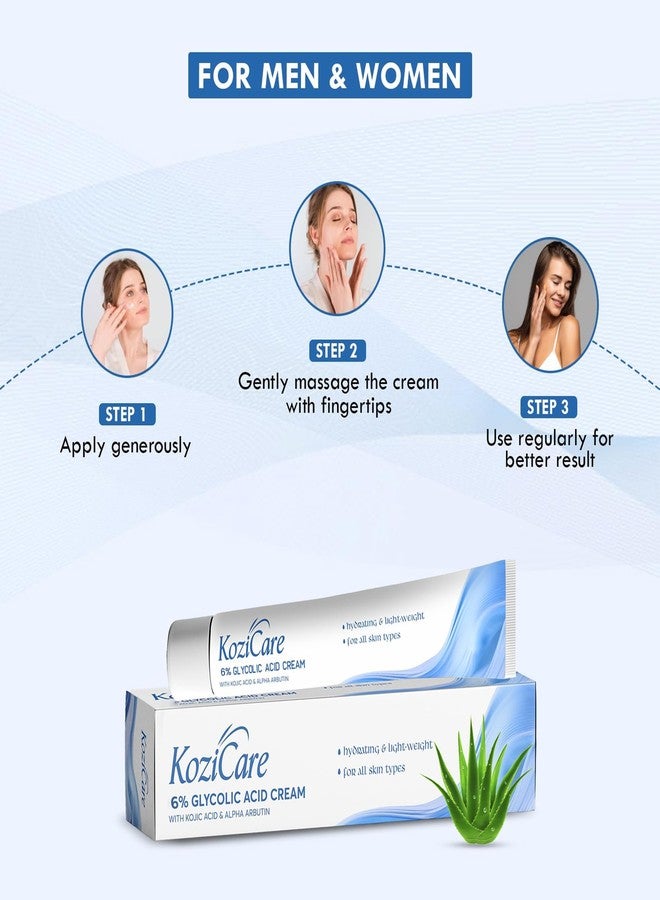 Kozicare Glycolic Acid Face Cream 6% | Anti Wrinkles & Anti-Ageing Brightening Cream | Reveal Radiant Skin | Glycolic Acid, Aloe Vera, & Vitamin E | Women's & Men's Face Cream - 15gm - Image 4