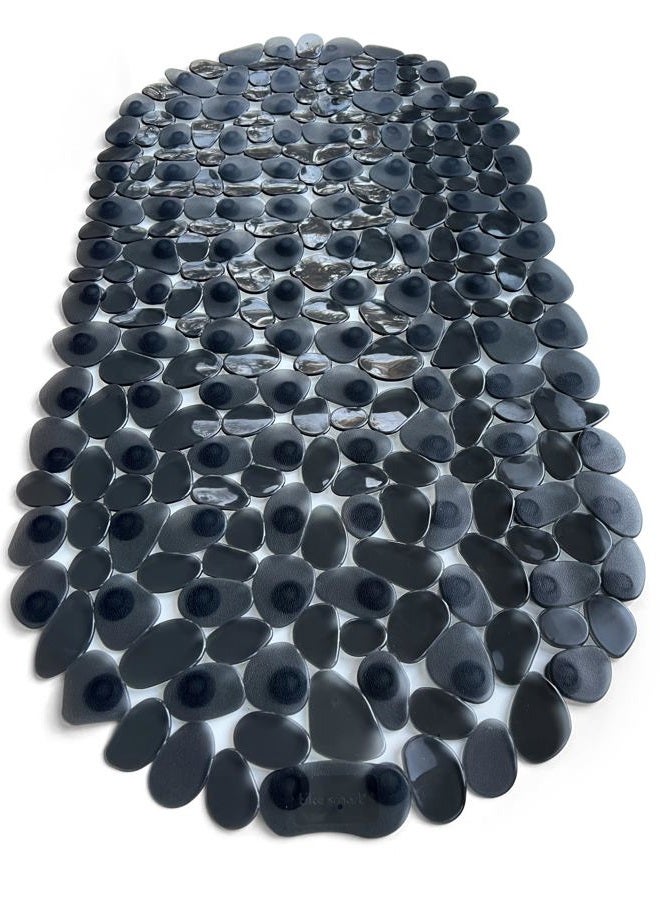 Tike Smart “Pebbles” Non-Slip Bathtub & Shower Mat 27”x14” Oval - Non-Toxic - Safe, Clean, Machine-Washable, Superior Grip & Drainage, Vinyl, for Smooth Floors ONLY, Transparent Black - Image 2