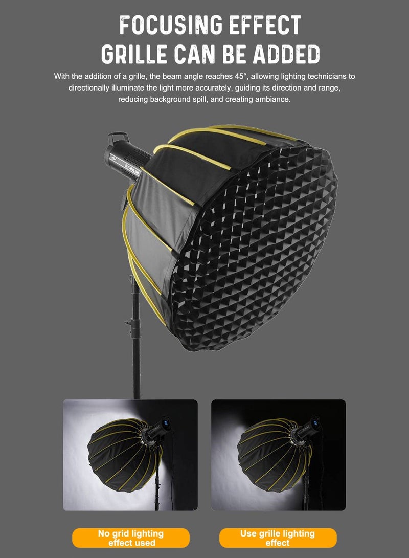Glanfen 90cm / 35" Deep Parabolic Softbox with Honeycomb Grid, Quick-Release Aluminum Bowens Mount Softbox with Dual-Layer Diffuser & Carrying Bag for COB LED Video Light, Studio Flash, Photography - Image 3