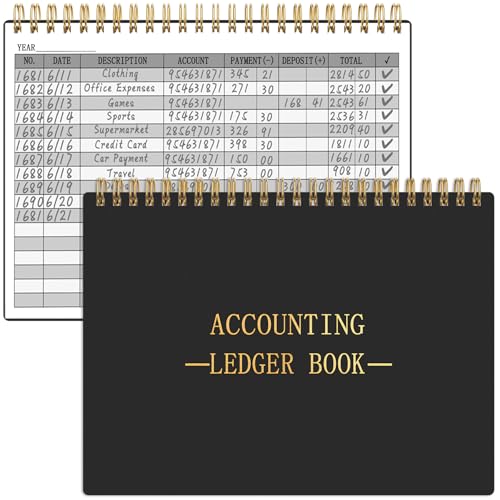 HAUTOCO Accounting Ledger Book A5 Horizontal Ledger Books for Small Business Bookkeeping Expense Tracker Notebook for Home Budget Tracking Personal Finance Log Journal 8.3 x 6.2'', Black - Image 1