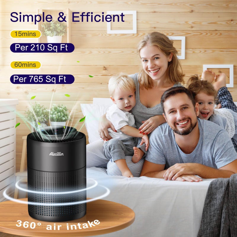 Aircillin 2 Pack Air Purifiers for Home Bedroom H13 True HEPA Air Filter Cleaner, Odor Eliminator, Remove Smoke Dust Pollen Pet Dander, Night Light For Home Living Room Dorm, Quiet 24dB Filtration System - Image 3