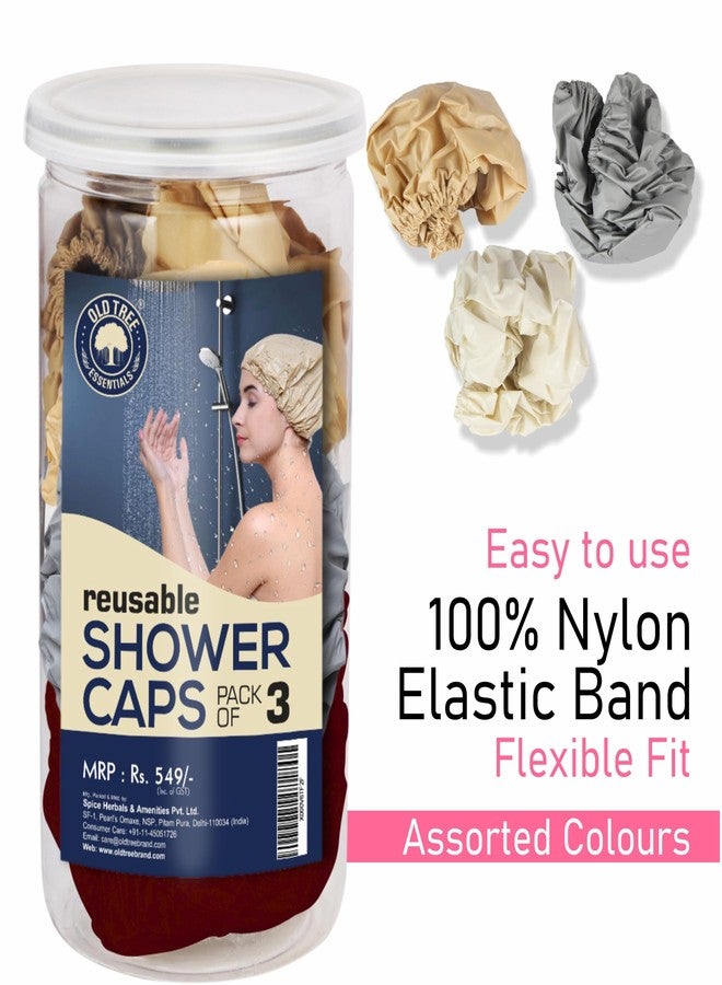 أولد تري أغطية استحمام قابلة لإعادة الاستخدام من أولد تري - عبوة من 3 قطع | أغطية استحمام مطبوعة متنوعة مقاومة للماء مع مطاط ناعم | حماية متينة ومريحة للشعر أثناء الاستحمام، والمنتجعات الصحية، ووضع المكياج، والسفر (متنوعة) - Image 3