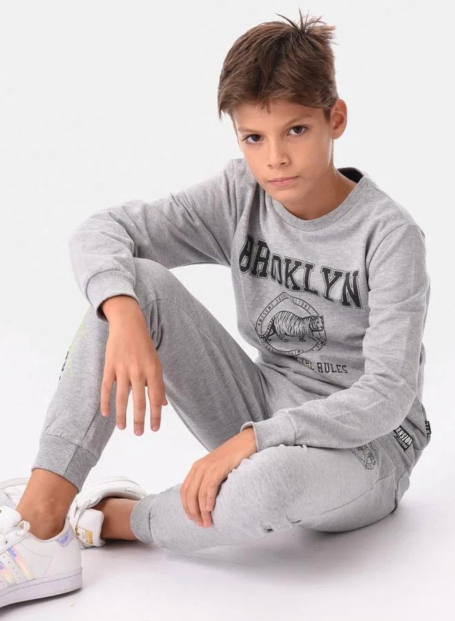 URBASY Slogan Print Sweatshirt with Jogger Set by Styli