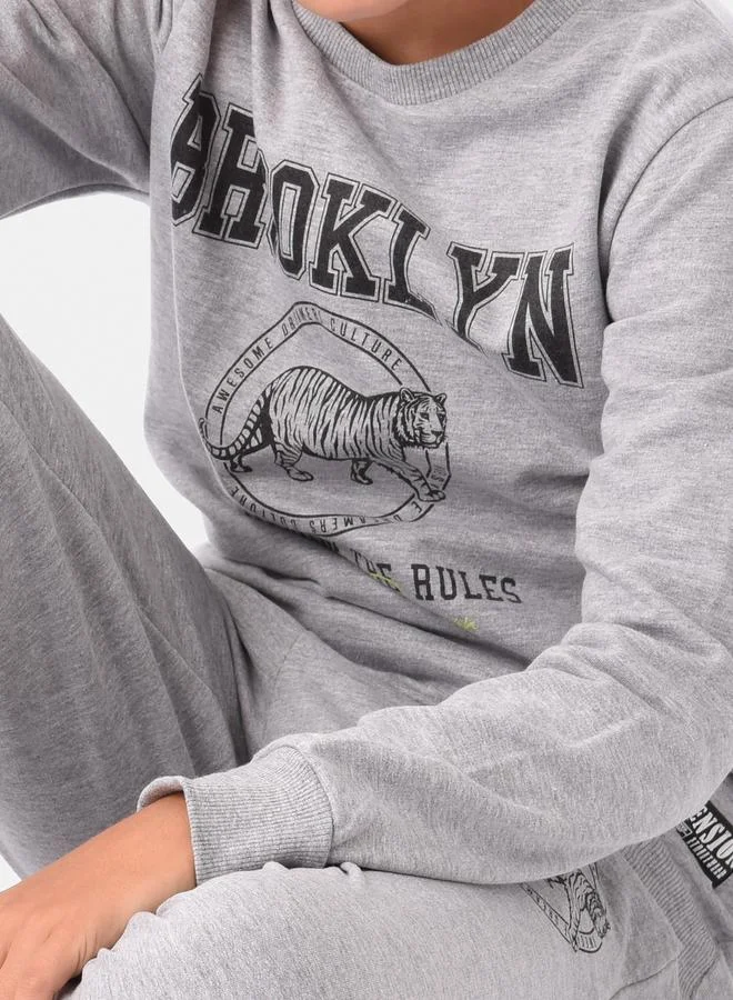 URBASY Slogan Print Sweatshirt with Jogger Set by Styli