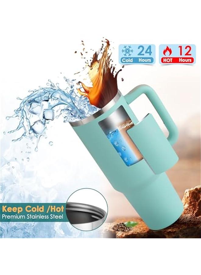 40oz Tumbler with Handle Straw Lid, Stainless Steel Vacuum Insulated Reusable Travel Mug Keep Drinks Cold Ice Gym Cup, Gifts for Women Men Lovers, Car Holder Friendly, Mint Green - Image 4