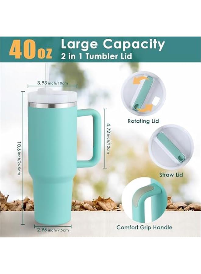 40oz Tumbler with Handle Straw Lid, Stainless Steel Vacuum Insulated Reusable Travel Mug Keep Drinks Cold Ice Gym Cup, Gifts for Women Men Lovers, Car Holder Friendly, Mint Green - Image 5
