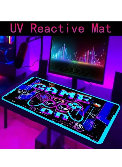 Large E-Sports Gaming Mouse Pad, Thickened Fluorescent Game Pattern Printed Desk Mouse Pad, Black Anti-Slip UV Mouse Pad, Washable Rubber Material Mouse Pad
