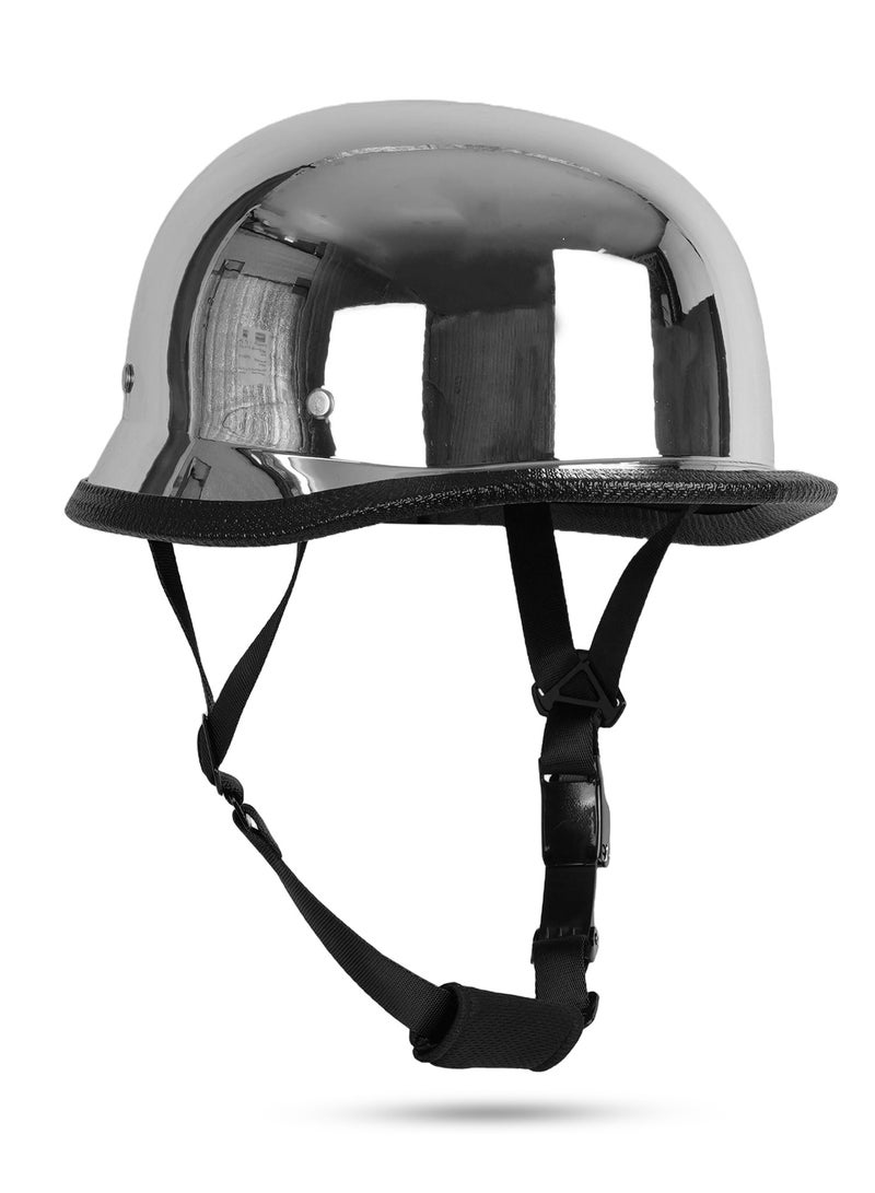 Retro Half Face Motorcycle Retro Style Helmet, Breathable and comfortable Chrome German Style Motorcycle Helmet - Image 1