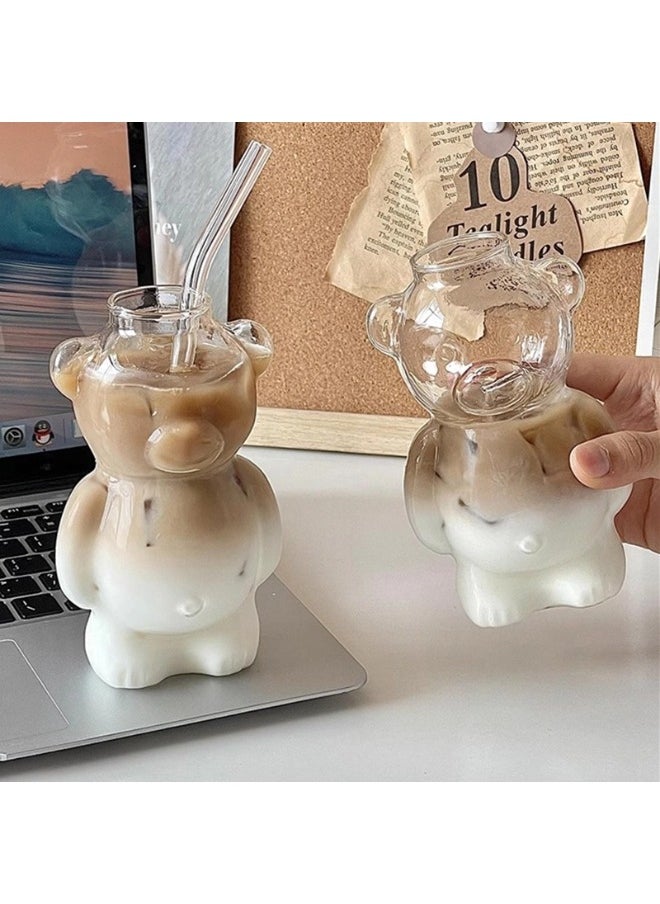 ShebSheb Bear Glass Cup With Straw,Clear Cute Bear Coffee Mug  - Image 3