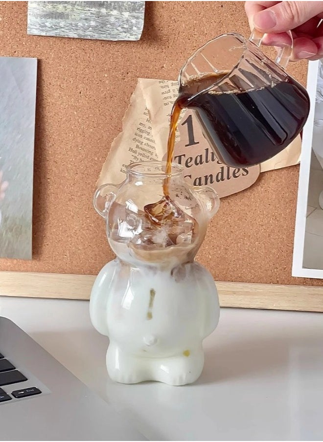 ShebSheb Bear Glass Cup With Straw,Clear Cute Bear Coffee Mug  - Image 2