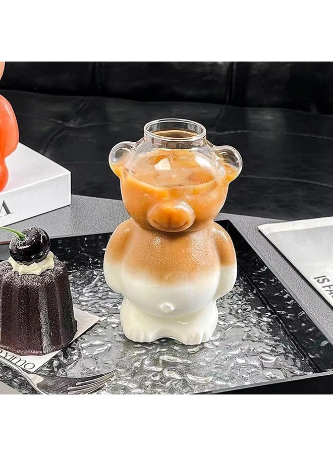 ShebSheb Bear Glass Cup With Straw,Clear Cute Bear Coffee Mug  - Image 5