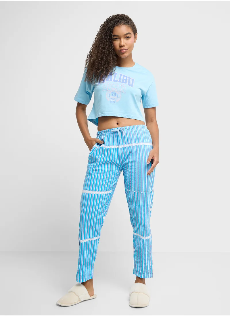 Ginger Cotton Graphic T-Shirt & Stripe Pyjama Set
