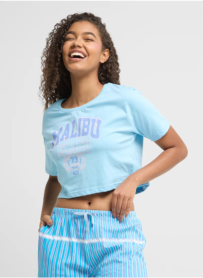 Ginger Cotton Graphic T-Shirt & Stripe Pyjama Set