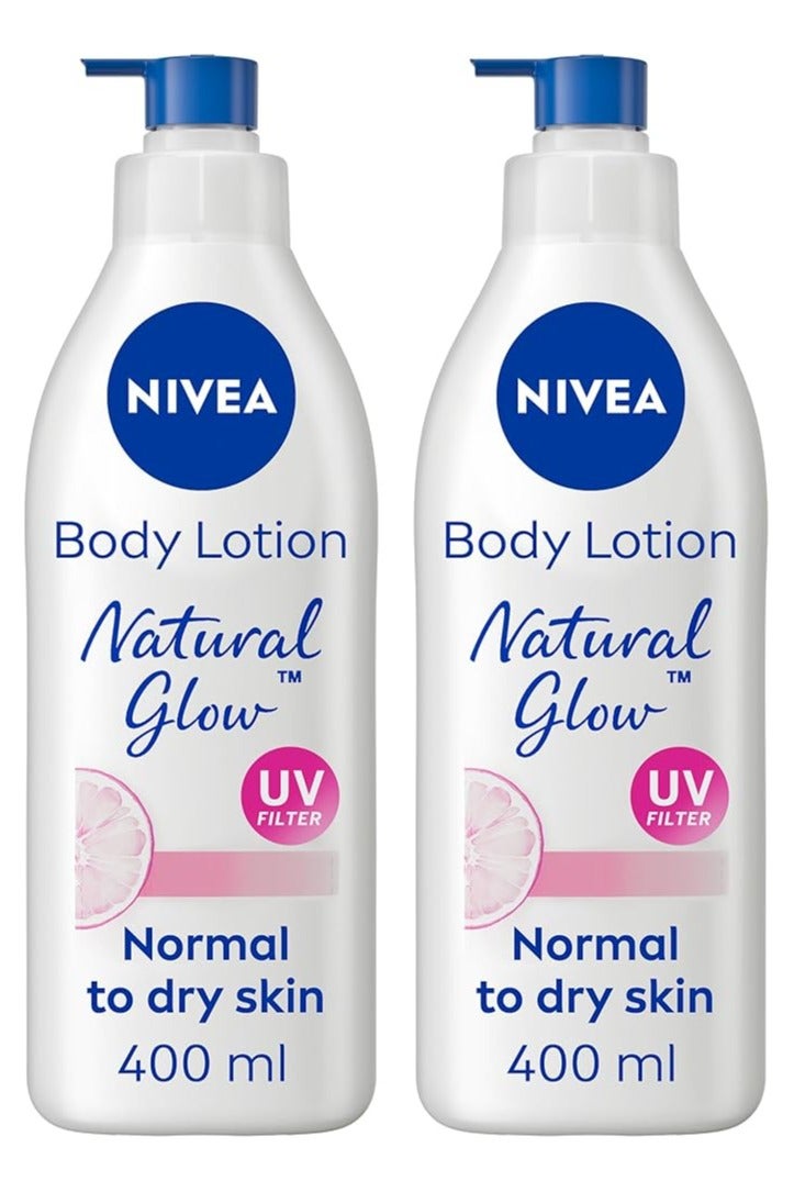 Nivea Natural Glow Body Lotion with Vitamin C, Pack Of 2x400ml 