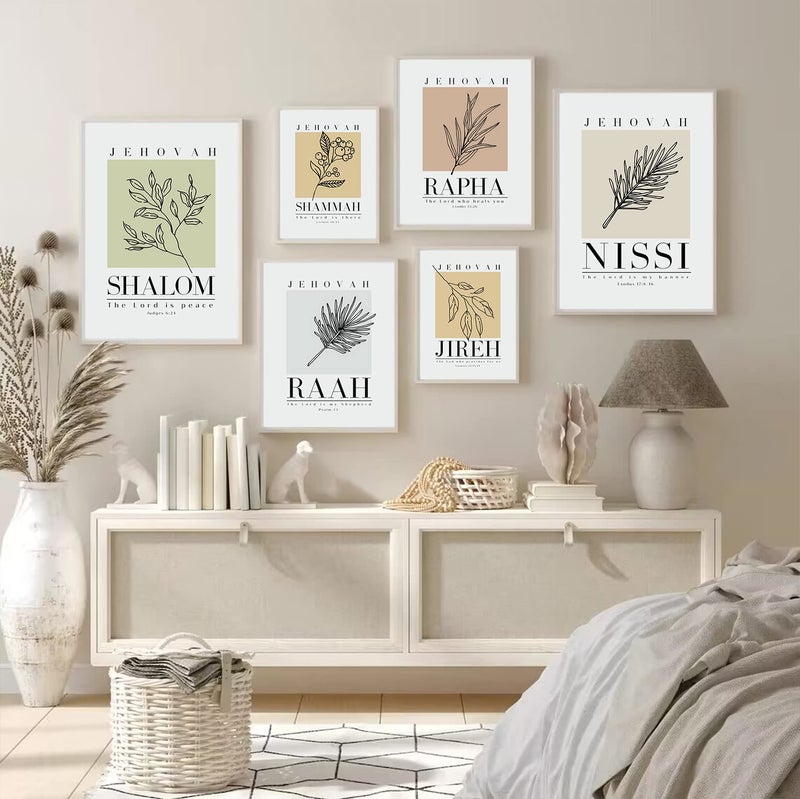 Baccone Bible Wall Art Print Set of 6 Christian Scripture Wall Art Decor Jehovah Jireh Rapha Shalom Shammah Nissi Raah Wall Art Bible Verse Poster Modern Minimalist for Living Room Bedroom 8x10 Inch UNFRAMED - Image 4