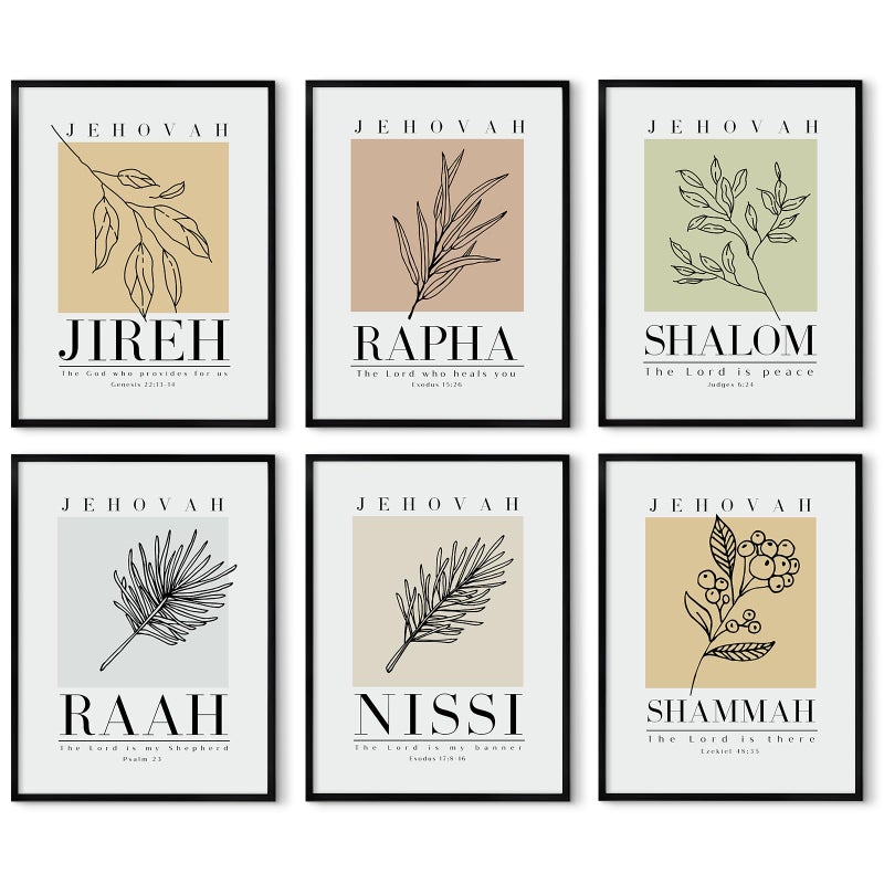 Baccone Bible Wall Art Print Set of 6 Christian Scripture Wall Art Decor Jehovah Jireh Rapha Shalom Shammah Nissi Raah Wall Art Bible Verse Poster Modern Minimalist for Living Room Bedroom 8x10 Inch UNFRAMED - Image 1