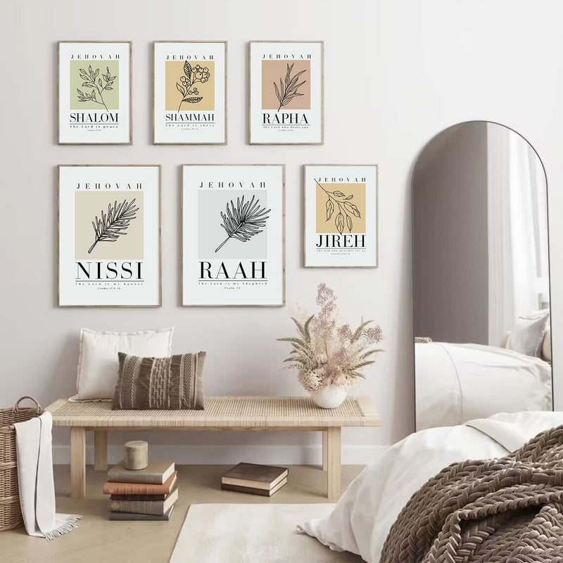 Baccone Bible Wall Art Print Set of 6 Christian Scripture Wall Art Decor Jehovah Jireh Rapha Shalom Shammah Nissi Raah Wall Art Bible Verse Poster Modern Minimalist for Living Room Bedroom 8x10 Inch UNFRAMED - Image 5