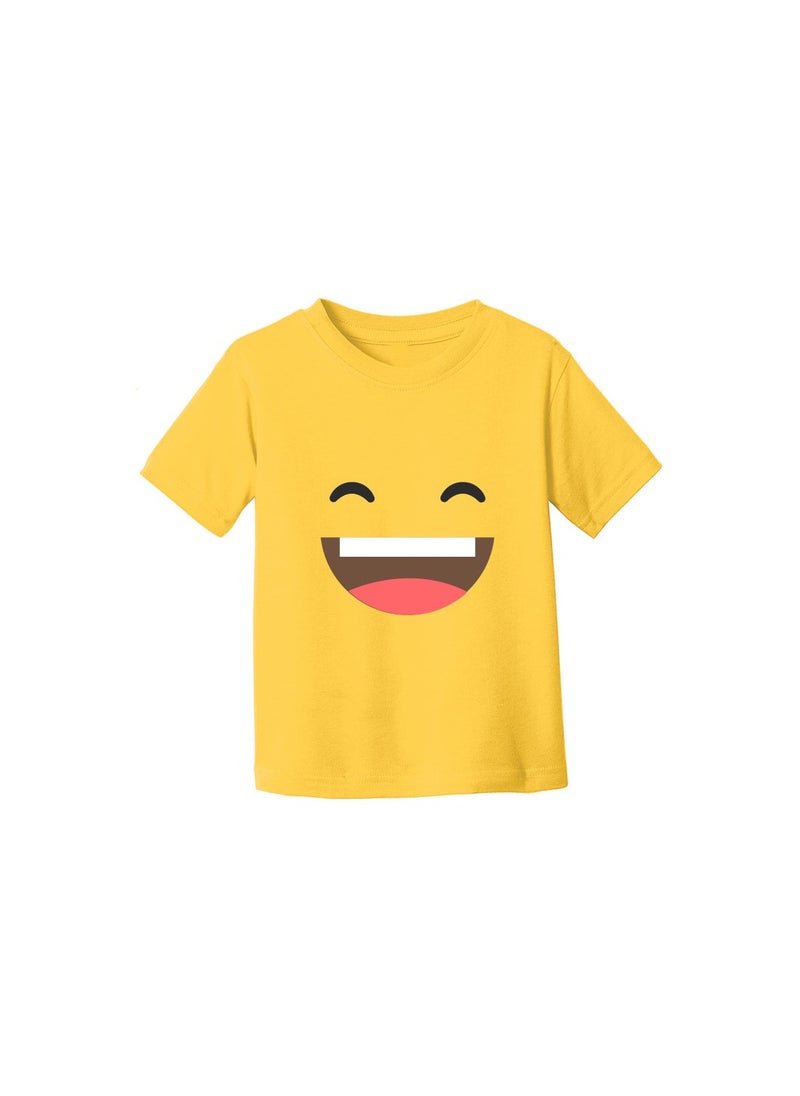 PRINTSHOP4ME - Yellow Smiley Face T-Shirt for Kids - Kids Unisex Round Neck Short Sleeve Cotton T-Shirt - Soft and Comfortable Tshirt - Perfect Emoji Outfit - Image 1
