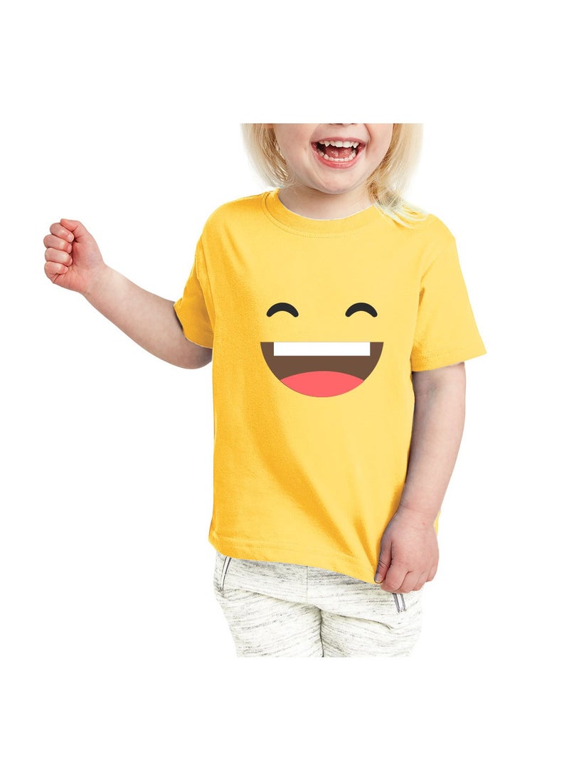 PRINTSHOP4ME - Yellow Smiley Face T-Shirt for Kids - Kids Unisex Round Neck Short Sleeve Cotton T-Shirt - Soft and Comfortable Tshirt - Perfect Emoji Outfit - Image 1