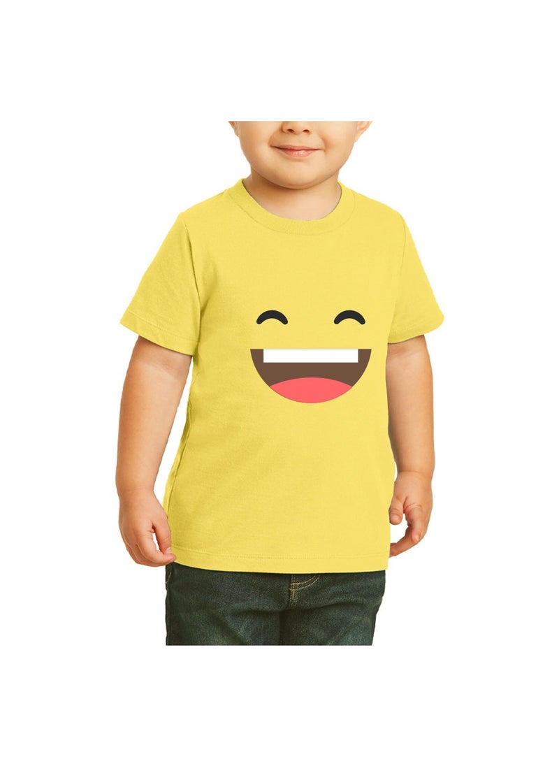 PRINTSHOP4ME - Yellow Smiley Face T-Shirt for Kids - Kids Unisex Round Neck Short Sleeve Cotton T-Shirt - Soft and Comfortable Tshirt - Perfect Emoji Outfit - Image 1