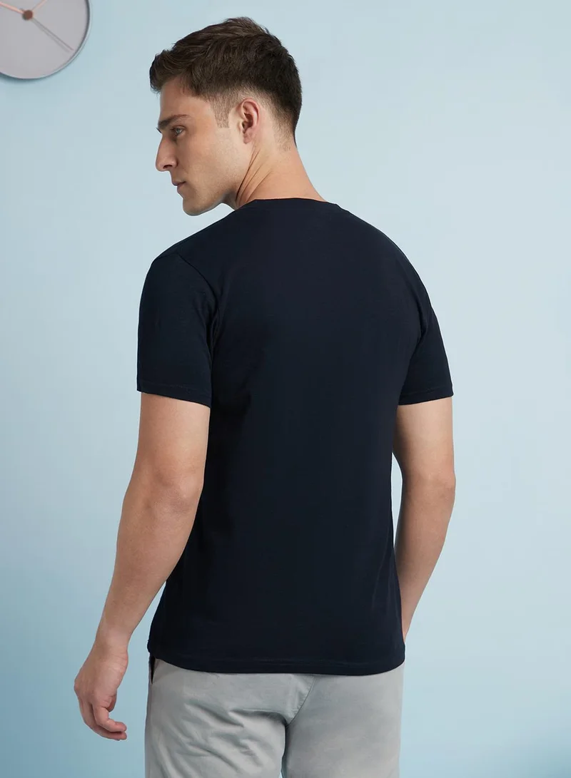 Dennis Lingo Men's Navy 100% Cotton Solid Regular Fit T-Shirt