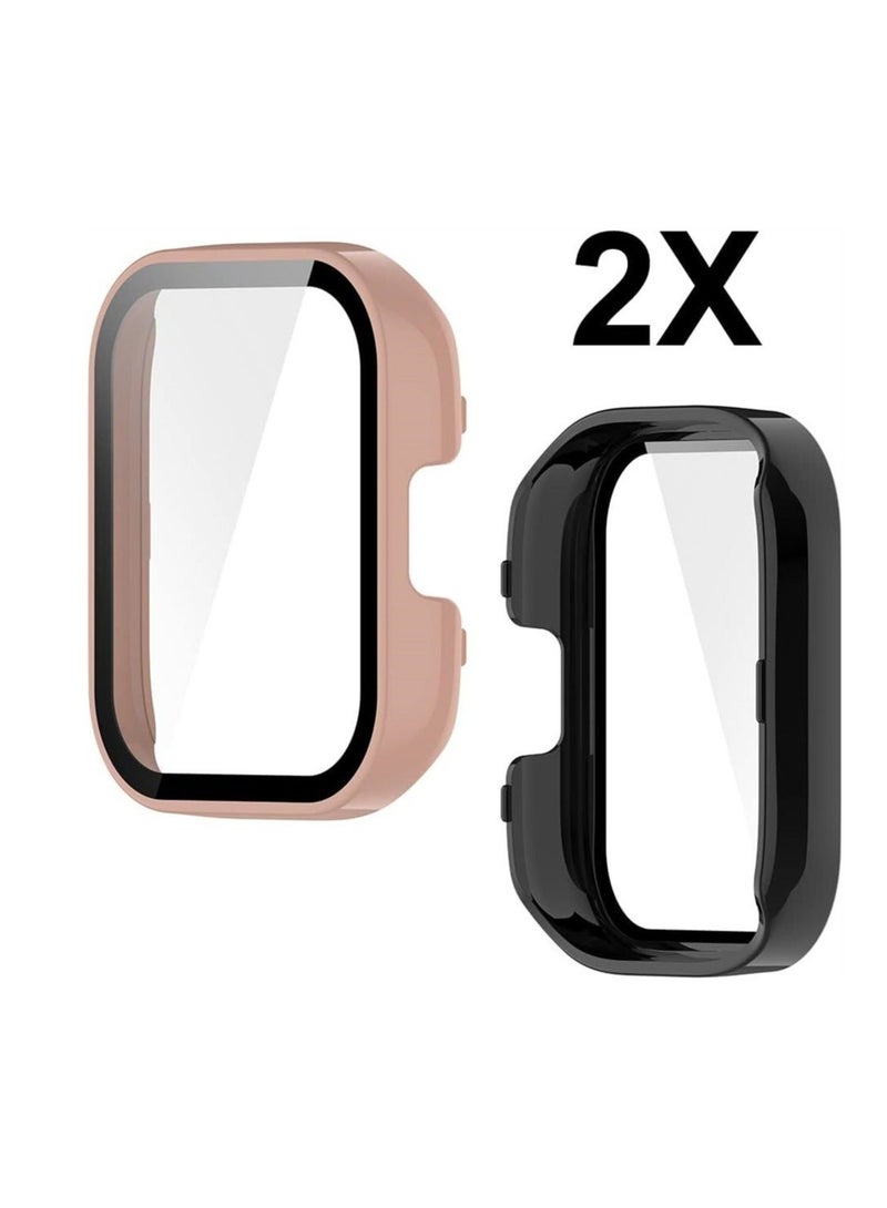 Captaintech 2 Pcs Case With Tempered Glass Screen Protector Compatible for Xiaomi Redmi Watch 3, 9H Hardness All-round Protective Cover Ultra-thin Protective PC Case Cover, Pink and Black - Image 3
