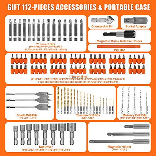 ENERTWIST Drill Bit Set, 112-Pieces 1/4" Hex Shank Impact Driver Bits and Screwdriver Bits Set Assorted in Tough Case for Wood Metal Cement Drilling and Screw Driving, ET-DBA-112 - Image 3