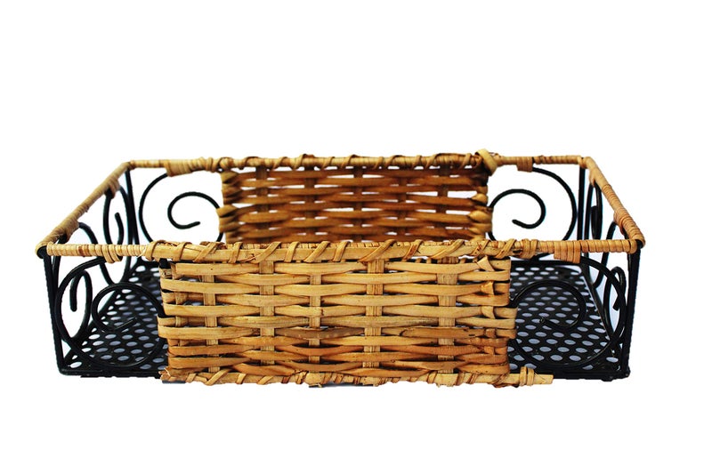 AKWAY Rectangle Wicker Multipurpose Holder Basket | Cane Towel Holder | home decoration (13 L x 6.5 W x 2.5 H INCHES, Brown) - Image 2