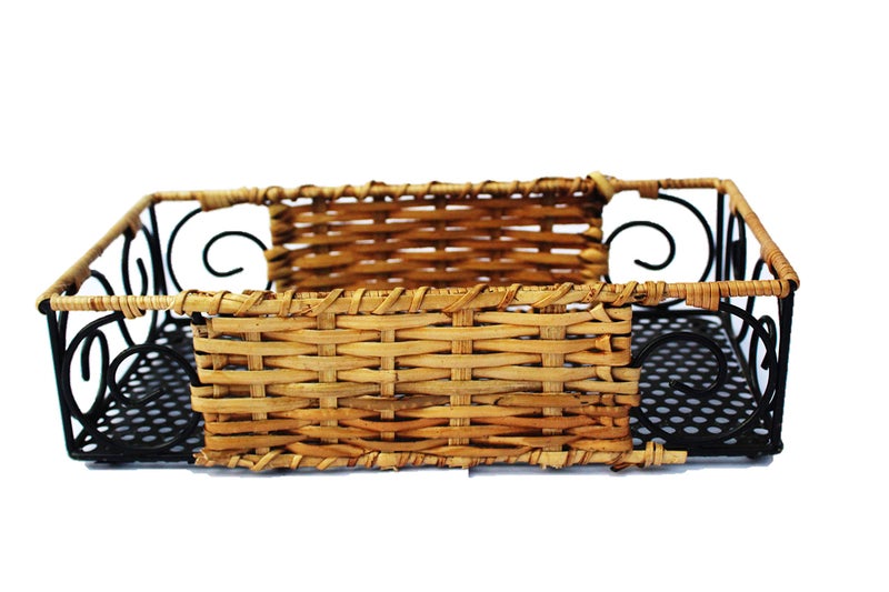 AKWAY Rectangle Wicker Multipurpose Holder Basket | Cane Towel Holder | home decoration (13 L x 6.5 W x 2.5 H INCHES, Brown) - Image 1