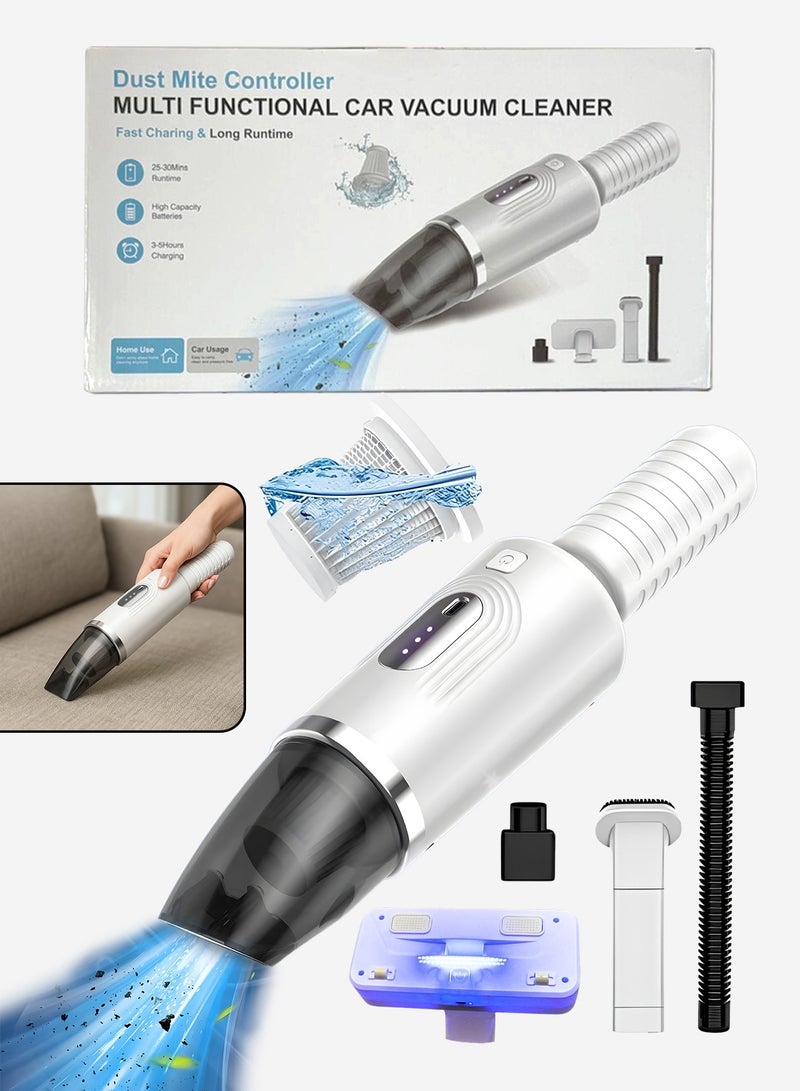 زستو مكنسة كهربائية لاسلكية محمولة باليد للسيارة مع ضوء UV – بقوة 80 واط قابلة لإعادة الشحن، مزودة بجهاز تحكم في عث الغبار، شفط قوي للاستخدام الجاف والرطب، ضوضاء منخفضة ≤80 ديسيبل، فلتر قابل للغسل، خفيفة الوزن 450 جم للاستخدام في السيارة، الأريكة، السرير، المكتب وإزالة شعر الحيوانات الأليفة - Image 1