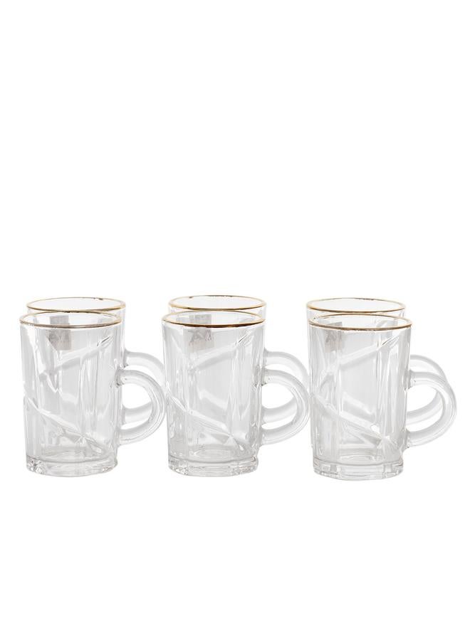 السيف  طقم بيالات شاي زجاجي 6 قطع شفاف ذهبي - Image 1