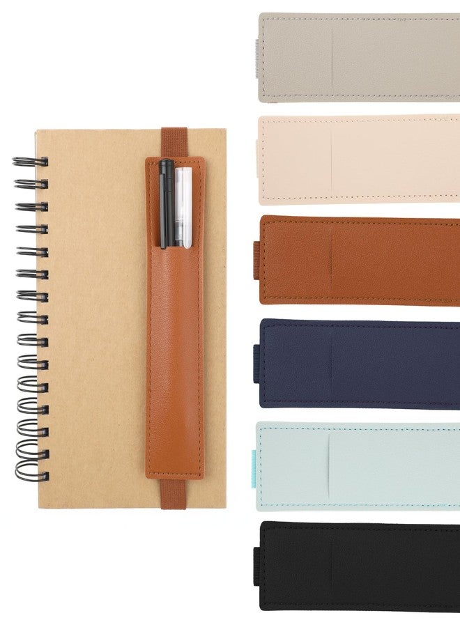 simarro 6pcs Adjustable Pen Holder Elastic Band, Detachable PU Leather Pen Sleeve Pouch Journal Pencil Holder for Notebook, Planners, Binders and Books (6 Colors) - Image 1
