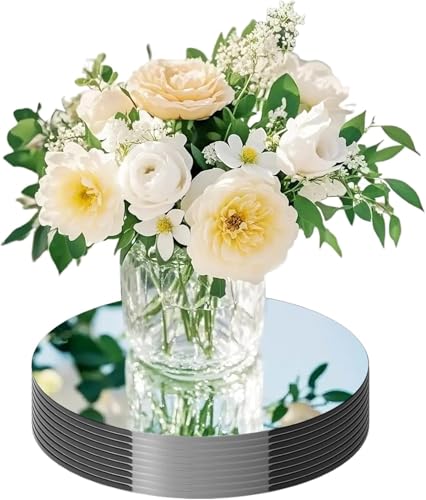 LUDEOU 20 Pack Round Mirror Centerpieces for Tables No Glass AcrylicCircle Mirror Table Centerpieces Mirror Tray Candle Plates for Wedding Table DecorationChristmas Home Decor 8inch - Image 1