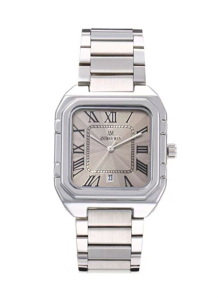 ANEMAR MAN Men's waterproof watch with high quality steel, silver strap with gray dial