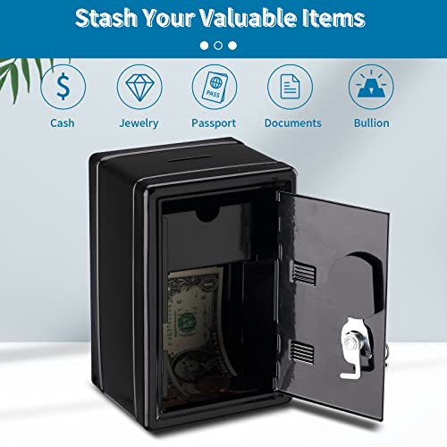 Younion Money Safe and Cash Lock Box, Mini Size Security Safe Box for Money Jewelry and valuables, 4.6"x 4.2"x 6.9" Black - Image 2