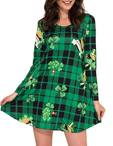 Aphratti Women's Long Sleeve St Patricks Day Cute Printed Tunic Dress Green Hat Large - Image 1