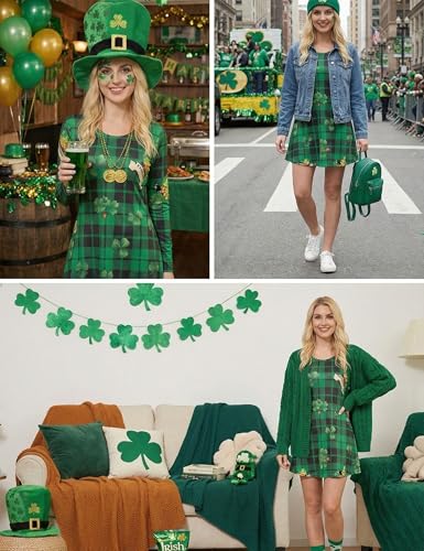 Aphratti Women's Long Sleeve St Patricks Day Cute Printed Tunic Dress Green Hat Large - Image 2