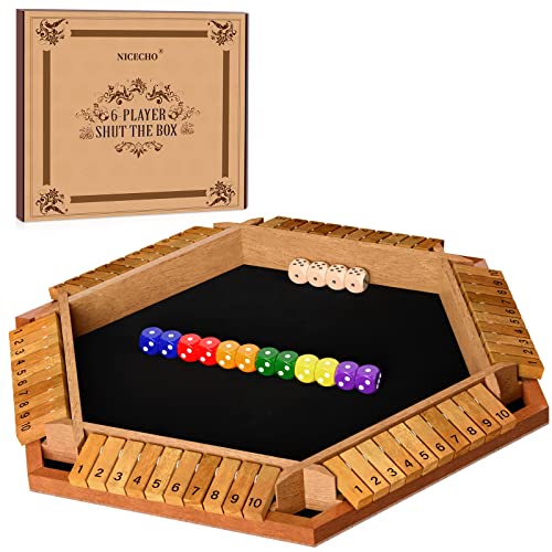 Nicecho 26 Players Shut The Box Dice Game Wooden Board Table Math Game with 16 Dice Classics Tabletop Games for Kids Adults FamilyClassroomHomeParty or Pub - Image 1