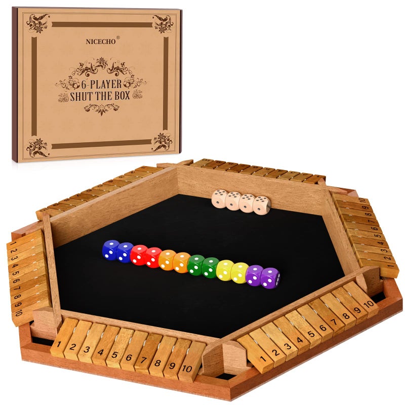 Nicecho 26 Players Shut The Box Dice Game Wooden Board Table Math Game with 16 Dice Classics Tabletop Games for Kids Adults FamilyClassroomHomeParty or Pub - Image 4
